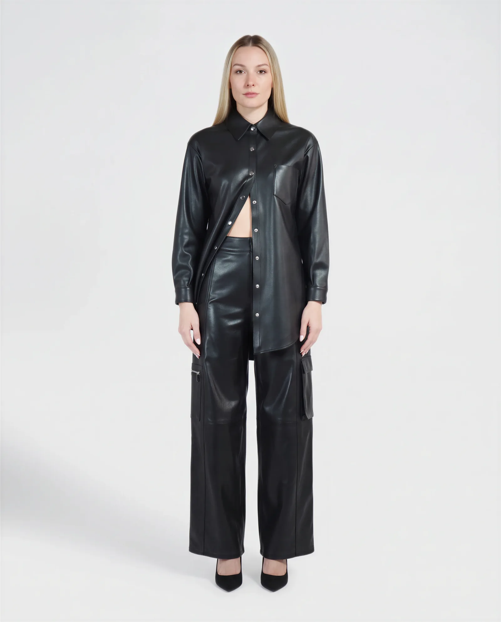 MAXX Wide Leg Cargo Leather Pants 1