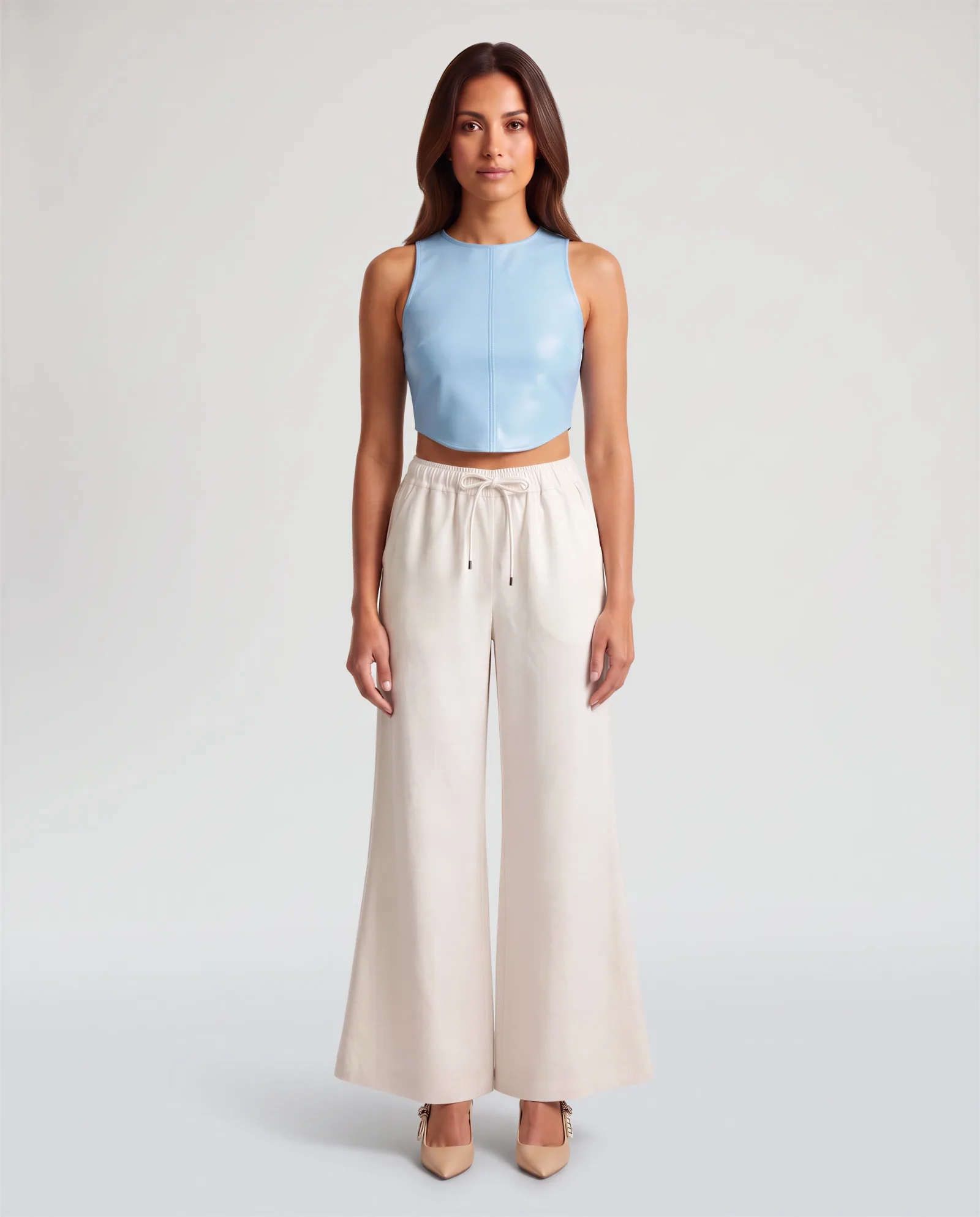 AMBAR Drawstring Wide Flared Leg Linen Pants 6
