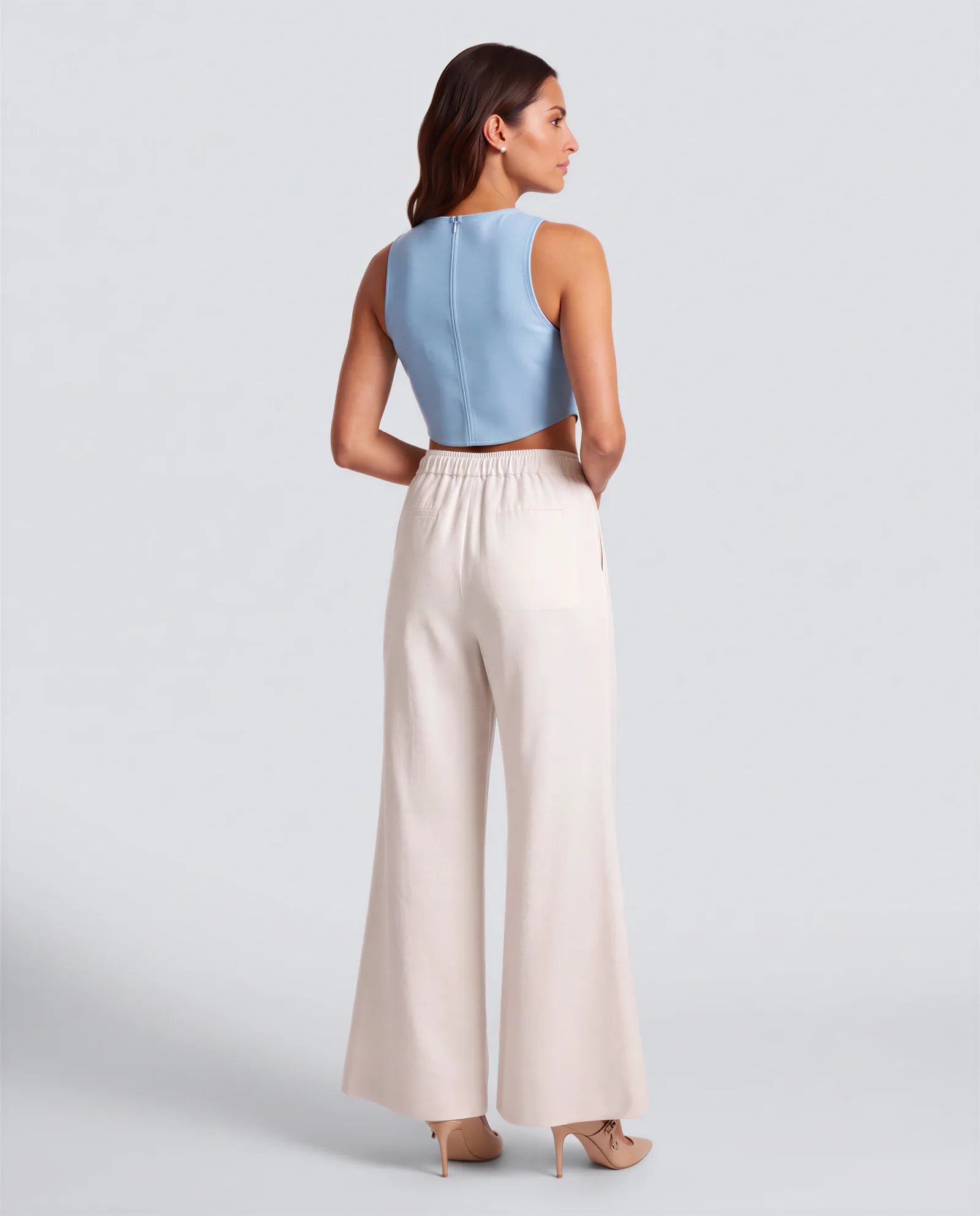 AMBAR Drawstring Wide Flared Leg Linen Pants 7
