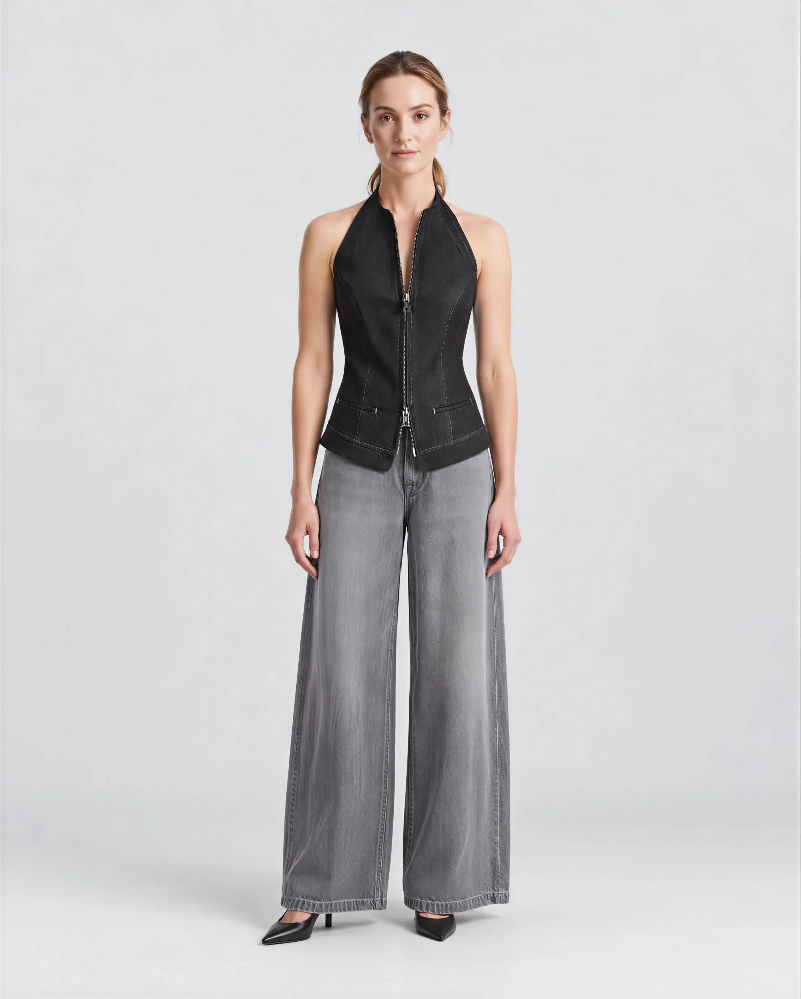 VIGO Two-Way Zip Denim Top 1