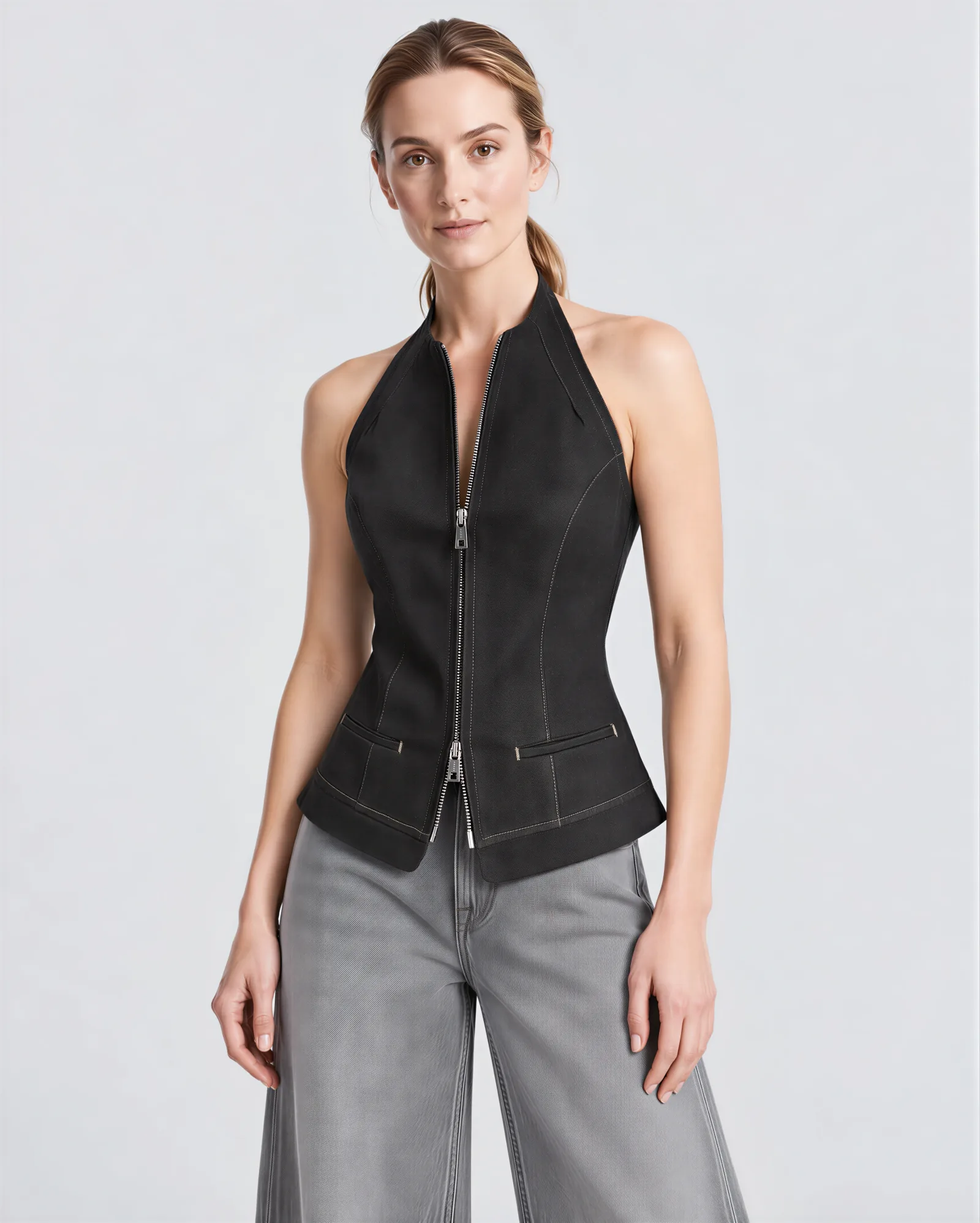 VIGO Two-Way Zip Denim Top 3