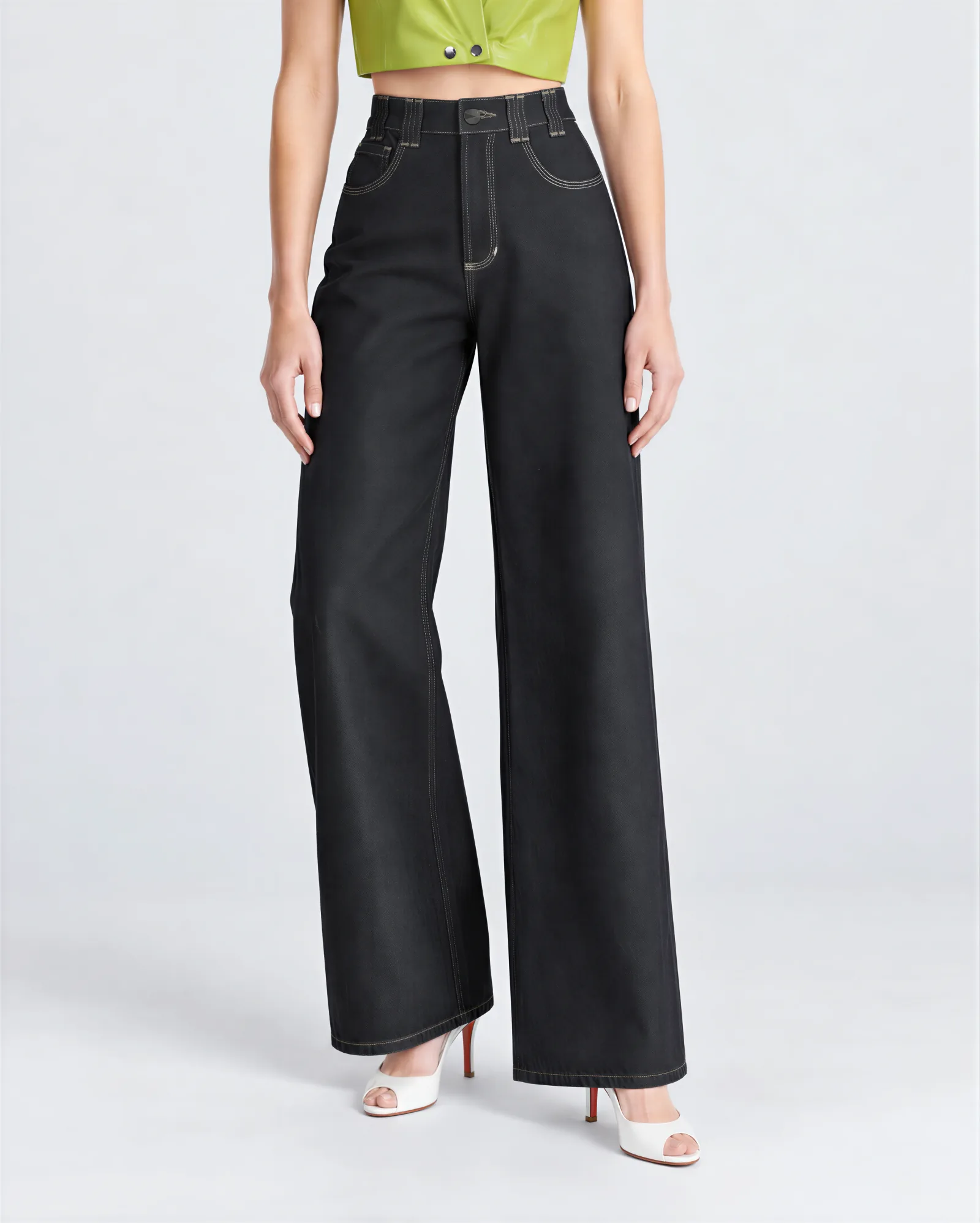 KALO High Rise Wide Straight Leg Jeans 10